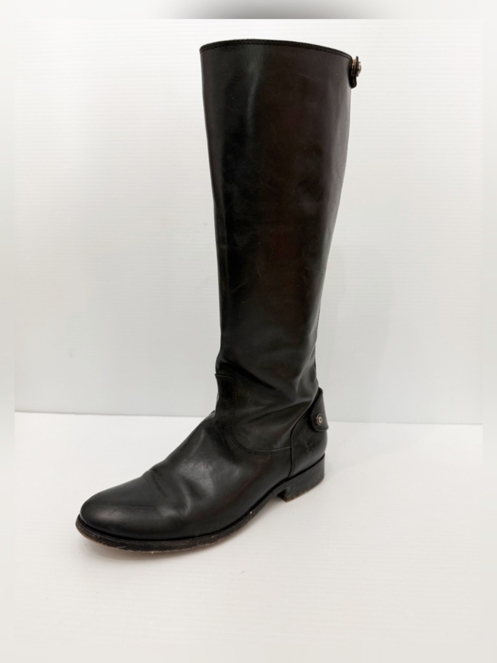 Frye Melissa Back Button Leather Riding Boots - Black - 9.5